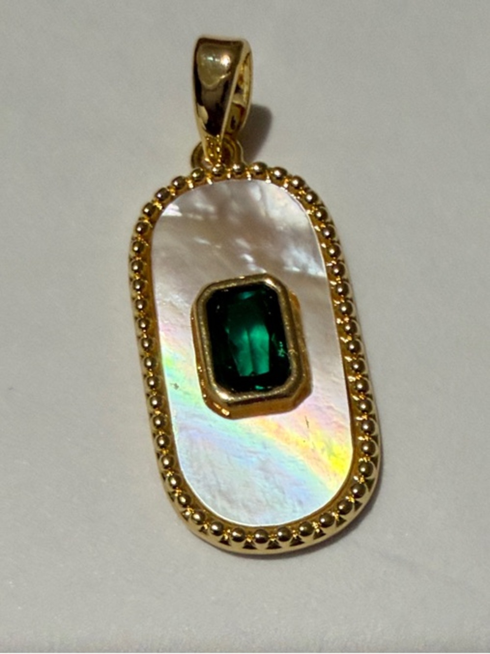Gold-Plated Mother-of-Pearl Pendant with Emerald Green Stone